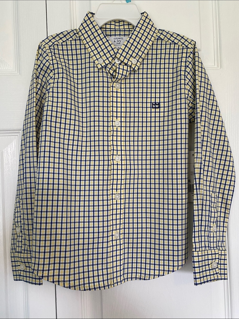 Boys size 5 crown & ivy Yellow and Blue Plaid Button-Down Shirt-NWT